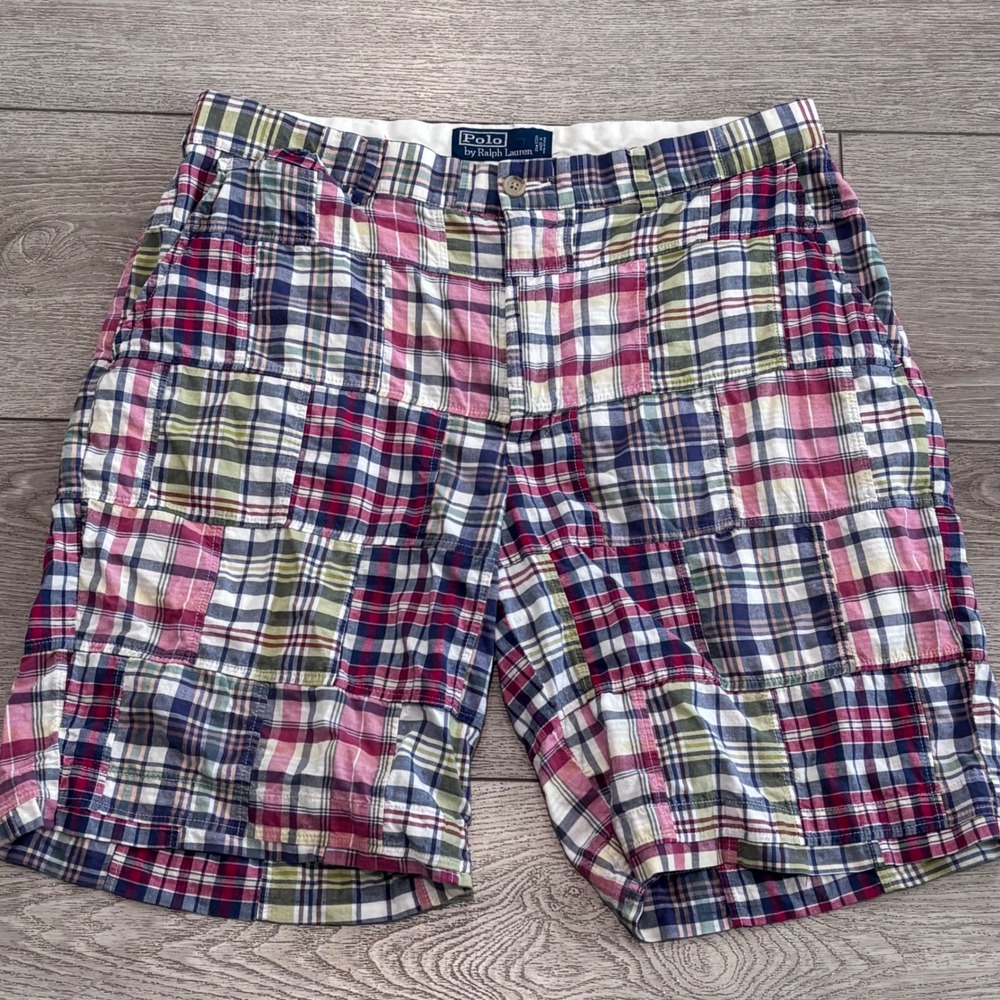 Polo Ralph Lauren Patchwork Madras Shorts Mens 34 Multi Plaid Cotton Preppy